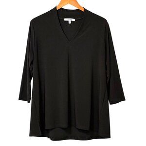 Sympli Classic Black Tunic V-Neck 3/4 Sleeves Stretchy Jersey Knit Top Size 14